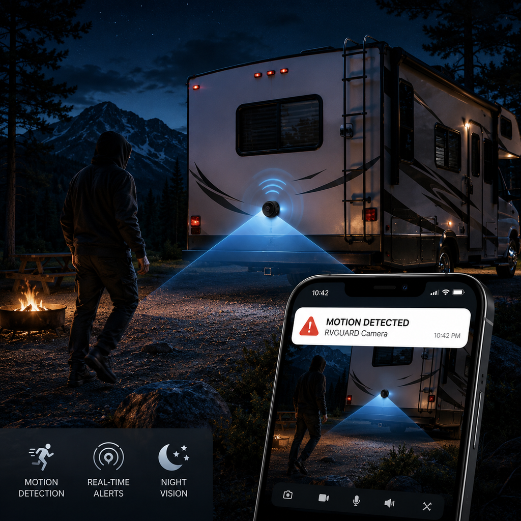 RVGUARD – Caméra de Recul Sans Fil avec Vision Nocturne et Détection de Mouvement