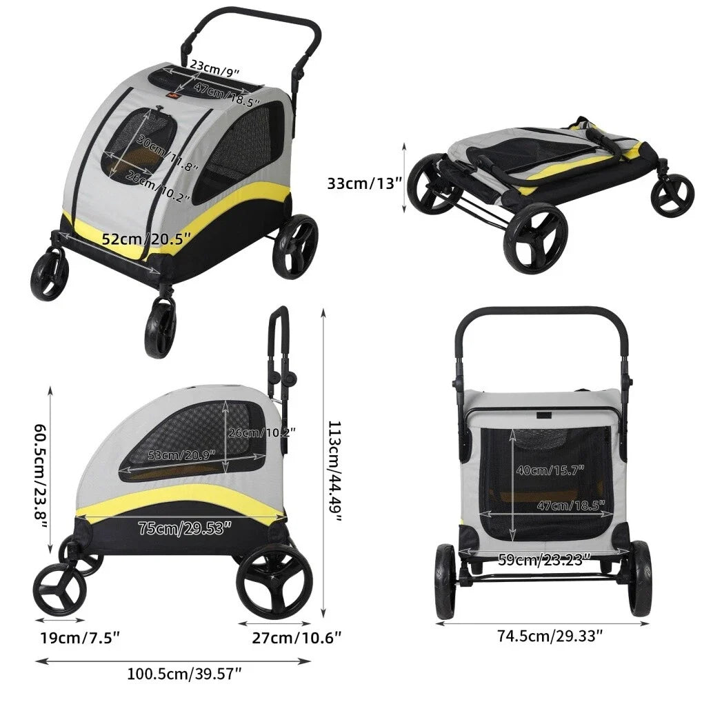 Poussette Spacieuse Pliable à 4 Roues pour Chiens de Grandes Races