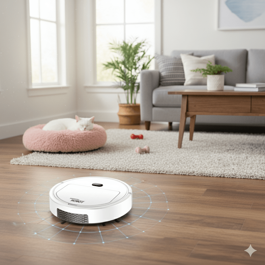 Skanto | SILENTDUST – Aspirateur robot intelligent avec nettoyage ultra-silencieux et filtration HEPA