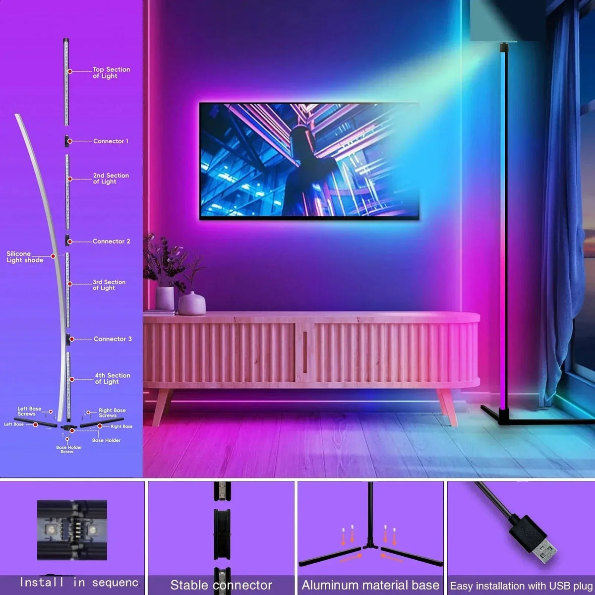 Lampe d'angle RGB élégante avec télécommande - Éclairage moderne