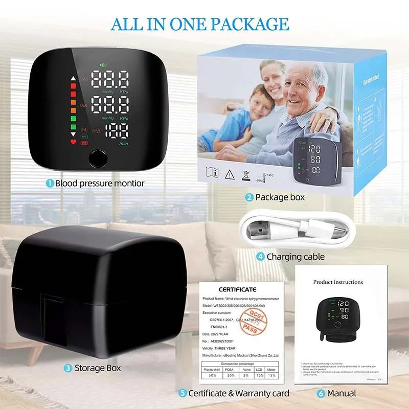 Moniteur de Tension Artérielle Intelligent au Poignet avec Alertes Vocales