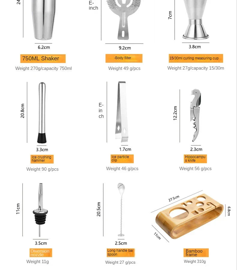 Kit de Bar Métallique de Luxe – Ensemble de Cocktails pour Mixologie