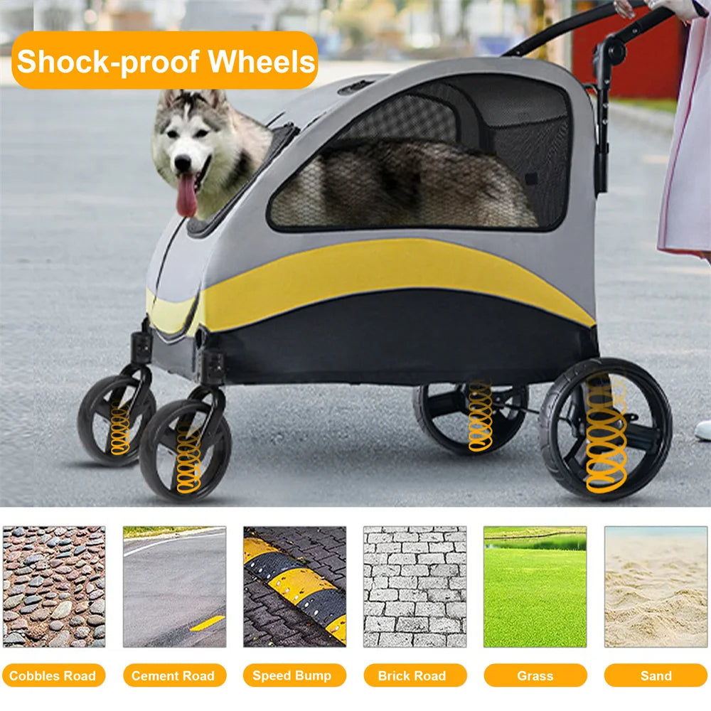 Poussette Spacieuse Pliable à 4 Roues pour Chiens de Grandes Races