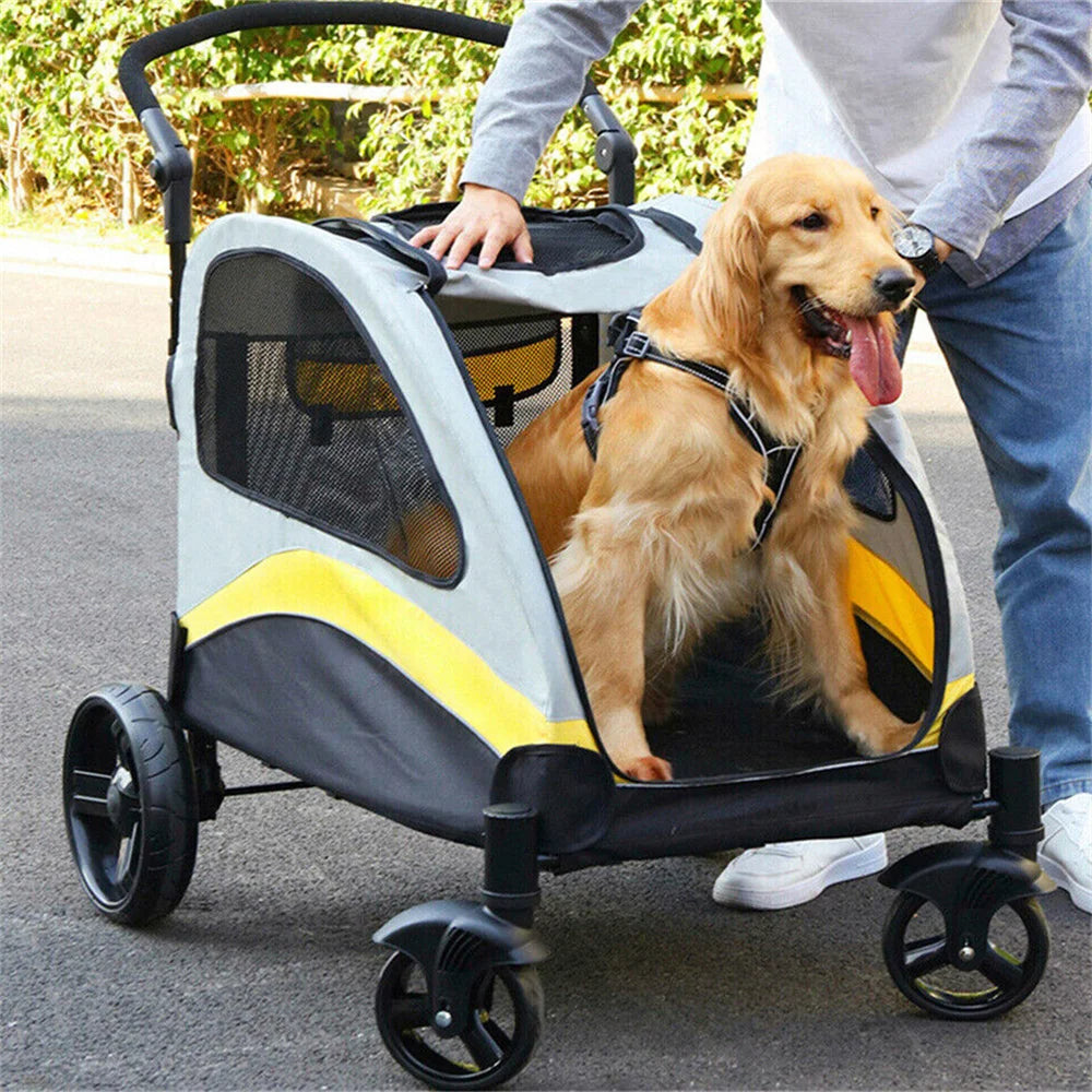 Poussette Spacieuse Pliable à 4 Roues pour Chiens de Grandes Races