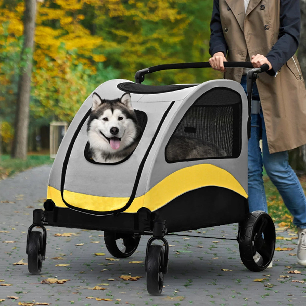 Poussette Spacieuse Pliable à 4 Roues pour Chiens de Grandes Races