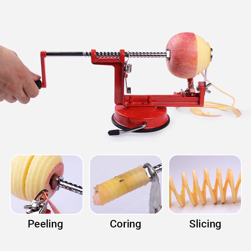SpiraPeel | Éplucheur à manivelle 3-en-1 pour éplucher, évider et couper