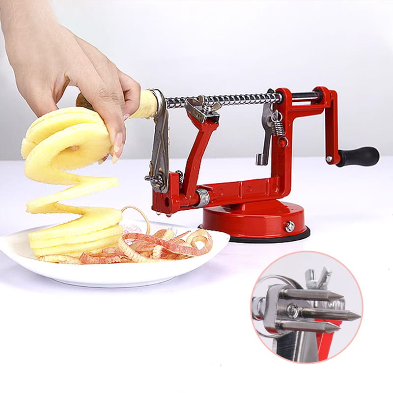 SpiraPeel | Éplucheur à manivelle 3-en-1 pour éplucher, évider et couper