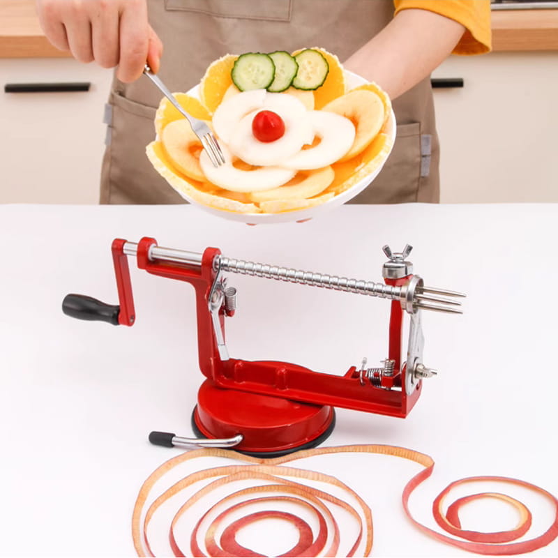 SpiraPeel | Éplucheur à manivelle 3-en-1 pour éplucher, évider et couper