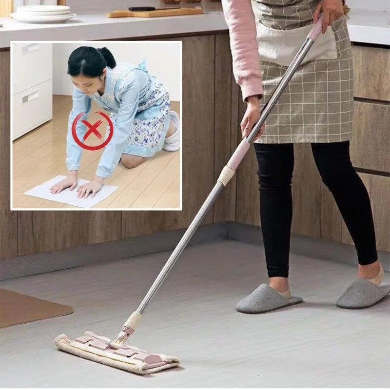 Mopmate™ | Balai plat avec manche en acier inoxydable, avec des lingettes réutilisables et lavables
