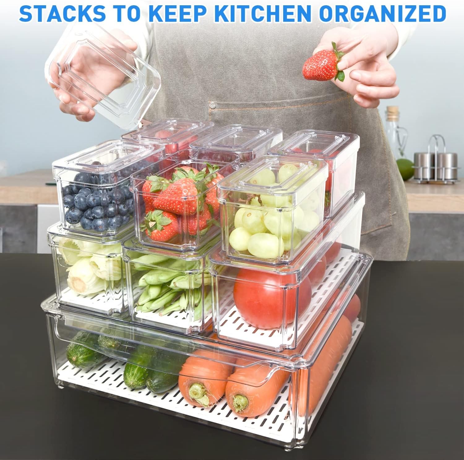 Set d'organisateurs empilables pour réfrigérateur de 10 - FridgeMaster