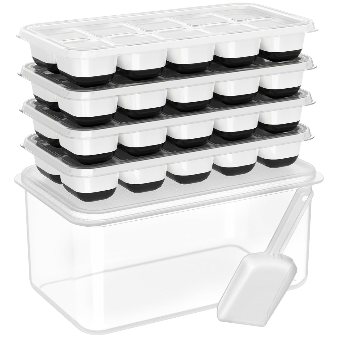 Bacs à Glace en Silicone Empilables avec Boîte de Rangement