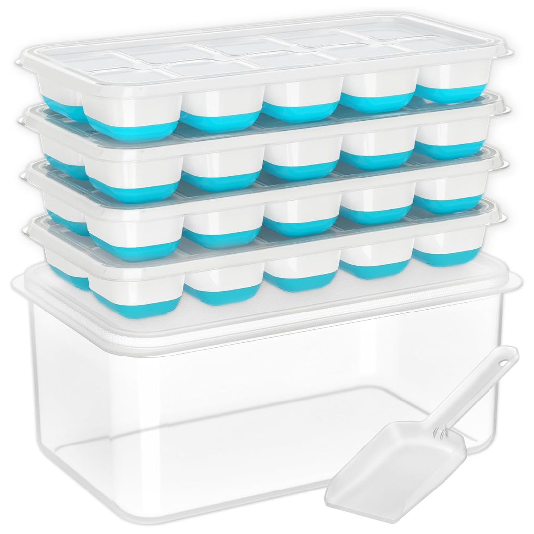 Bacs à Glace en Silicone Empilables avec Boîte de Rangement