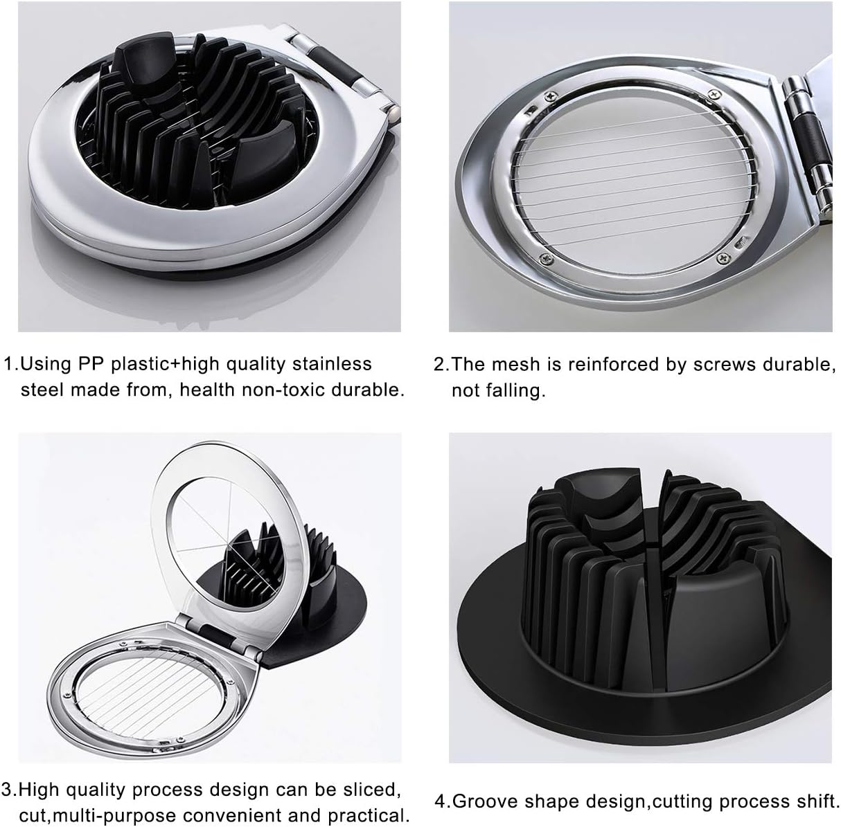 Trancheur à œufs en acier inoxydable – 3 styles de découpe pour une préparation rapide !