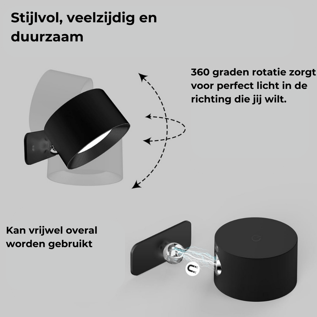 Lampe murale LED rechargeable 360° - Sans fil & Ambiance