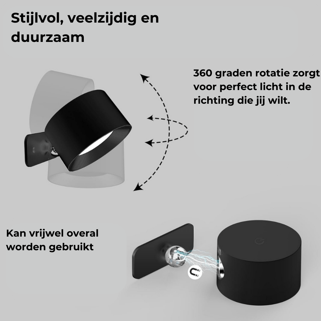 Lampe murale LED rechargeable 360° - Sans fil & Ambiance