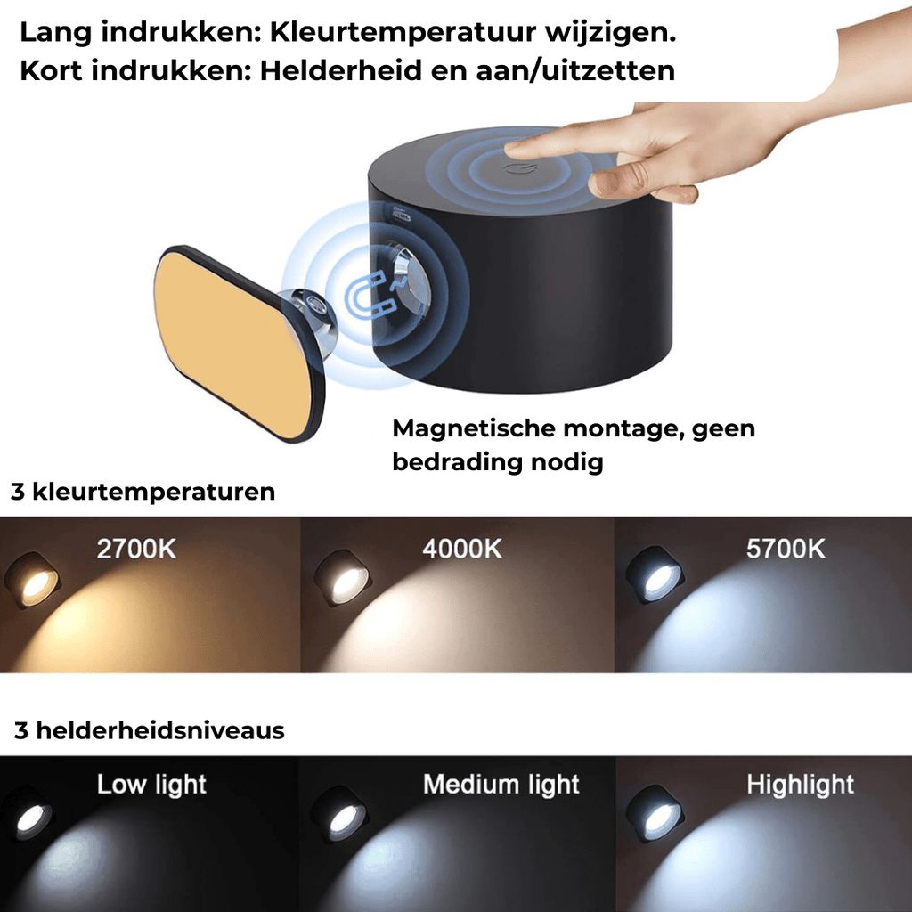 Lampe murale LED rechargeable 360° - Sans fil & Ambiance