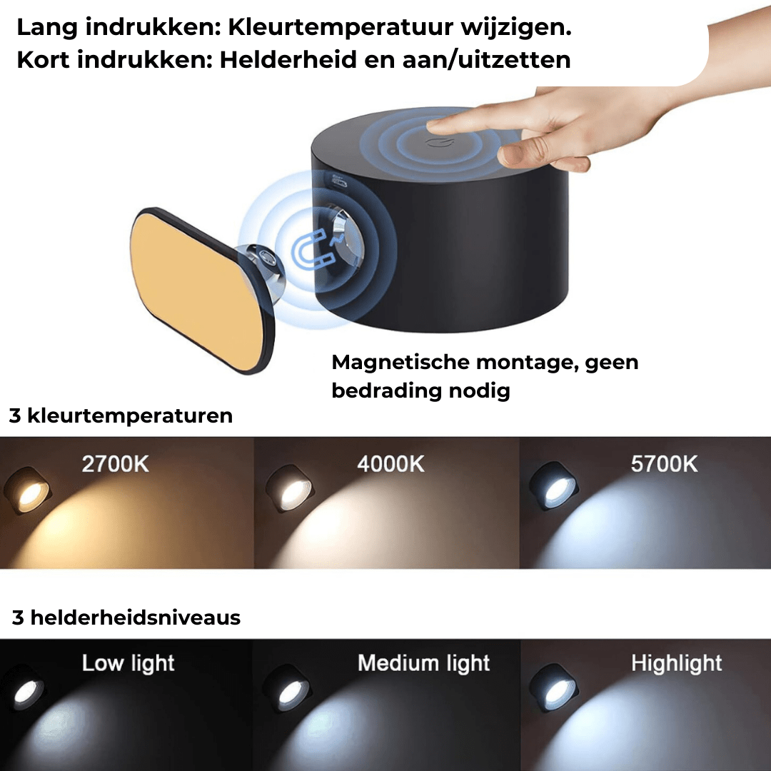 Lampe murale LED rechargeable 360° - Sans fil & Ambiance