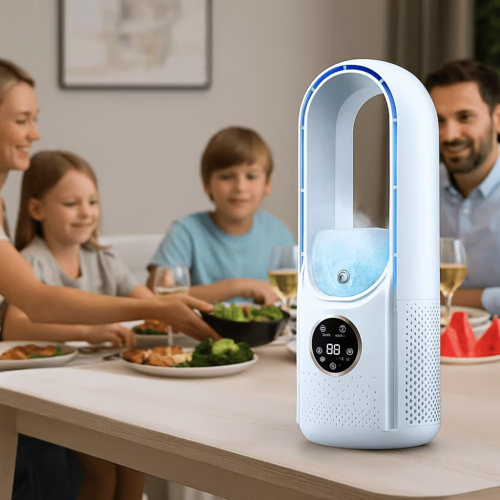 Refroidisseur d'air sans pale silencieux avec 6 vitesses et humidificateur
