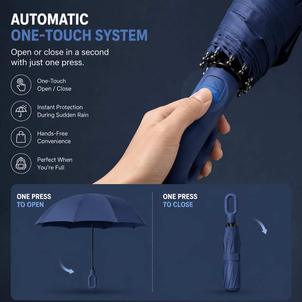 STORMLOCK - Parapluie automatique coupe-vent avec structure à 8 baleines et protection UV conçu pour une résistance aux intempéries et une commodité de voyage au quotidien