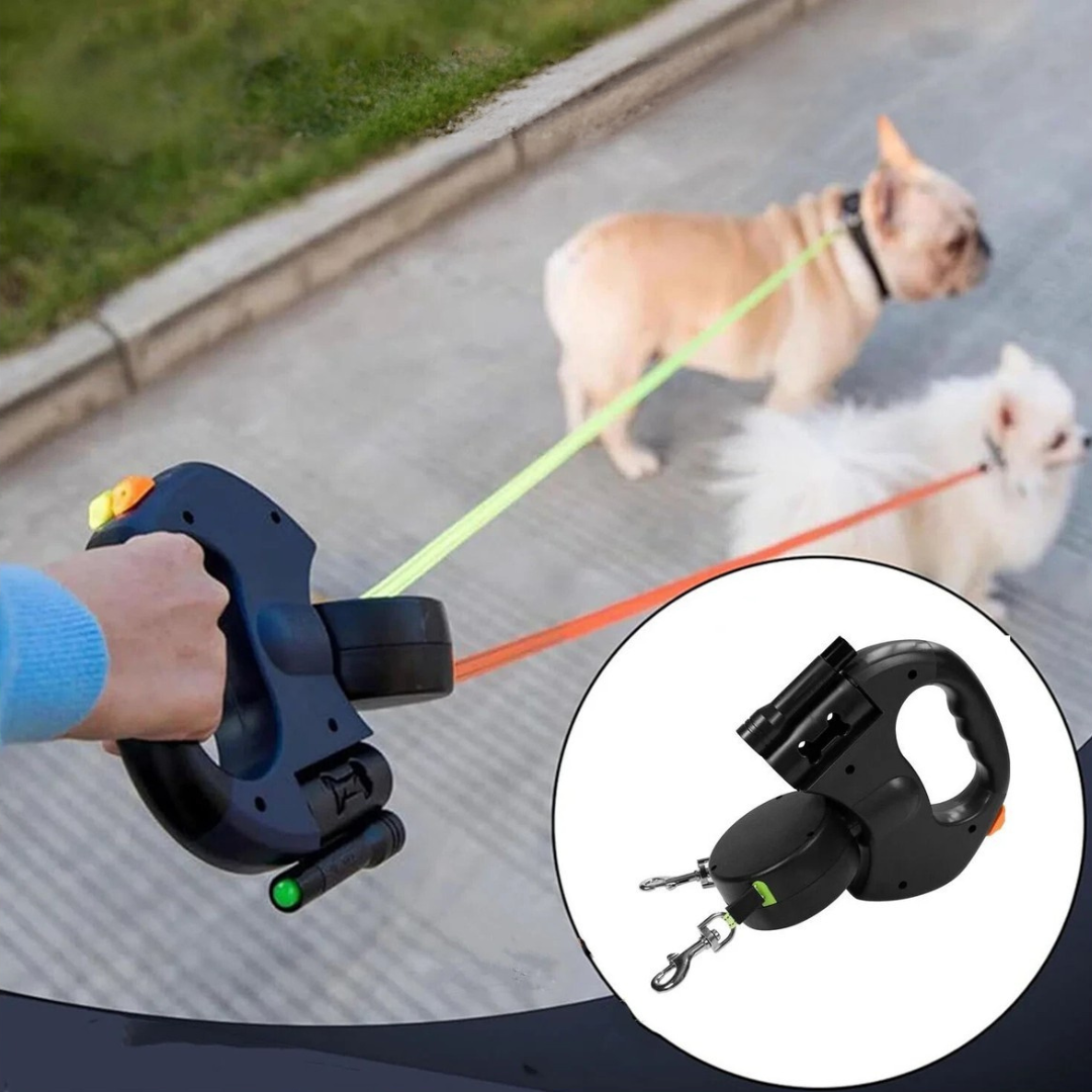 Laisse Double Anti-Enchevêtrement pour Chiens avec Lumière LED pour des Promenades en Toute Sécurité
