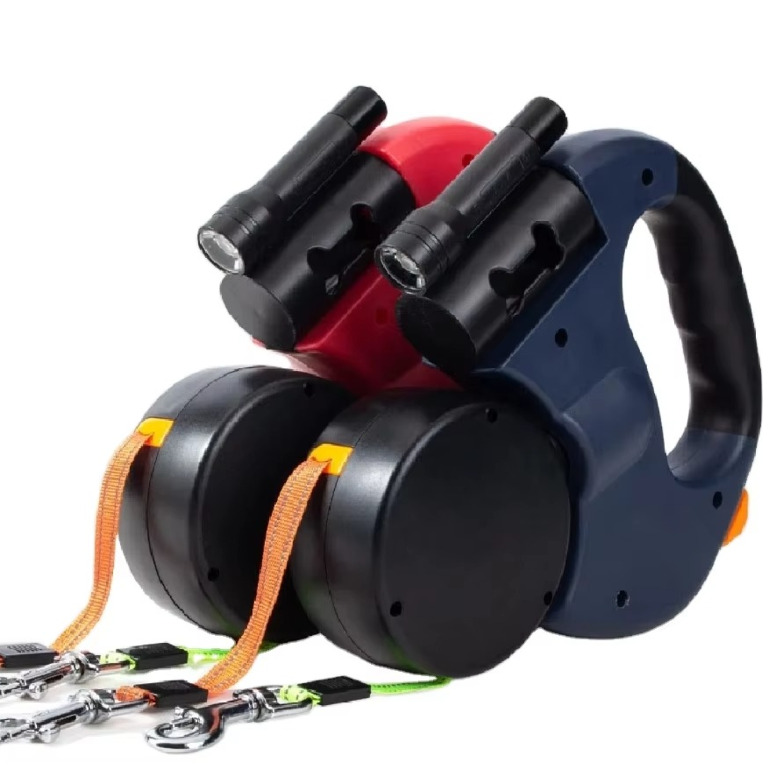 Laisse Double Anti-Enchevêtrement pour Chiens avec Lumière LED pour des Promenades en Toute Sécurité