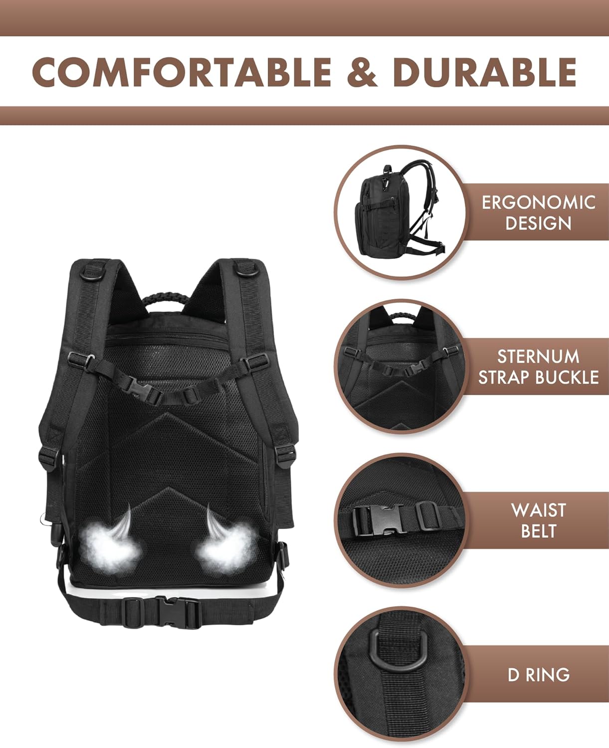 Sac à dos tactique extérieur 35L avec système Molle et rangement pour ordinateur portable