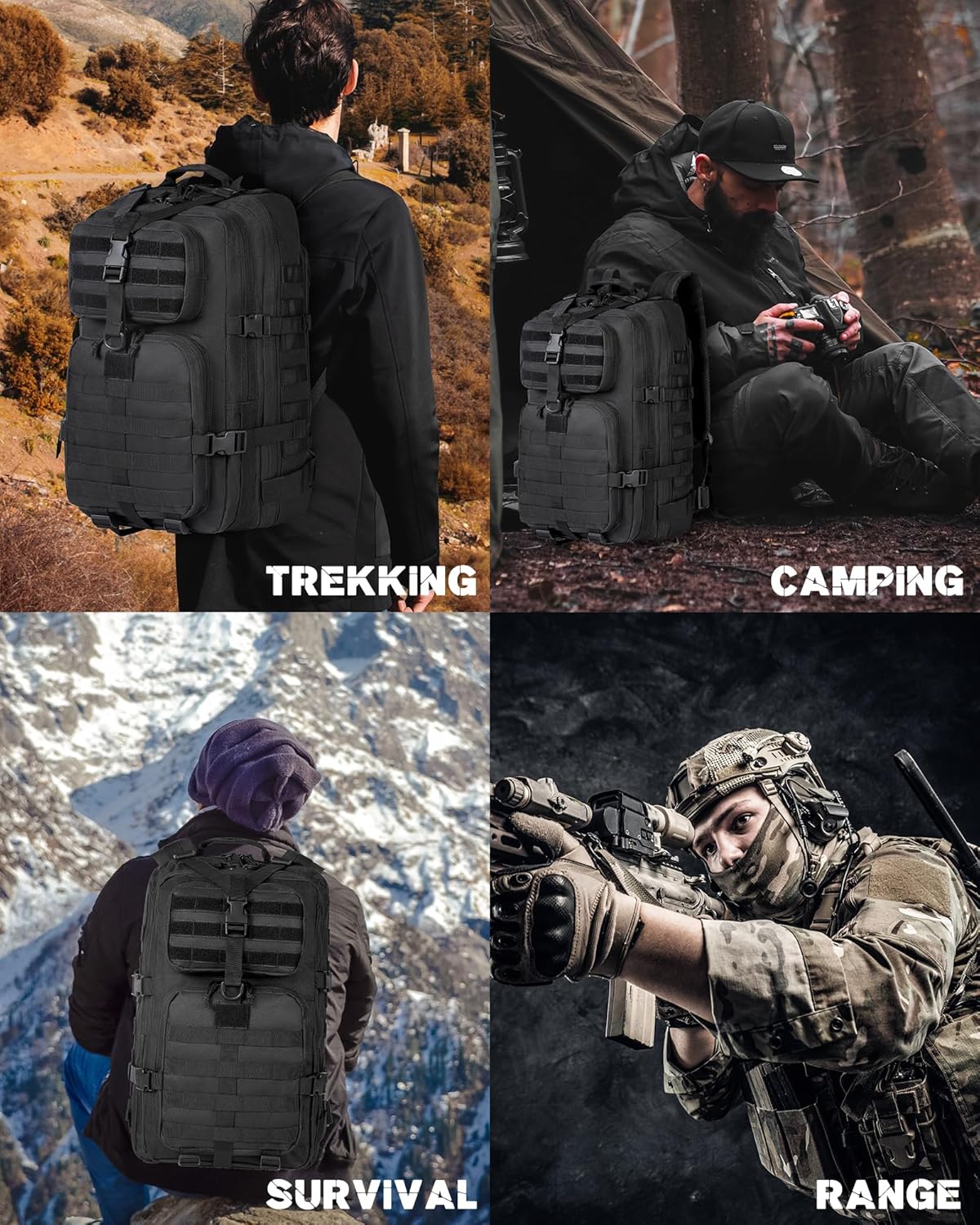 Sac à dos tactique extérieur 35L avec système Molle et rangement pour ordinateur portable