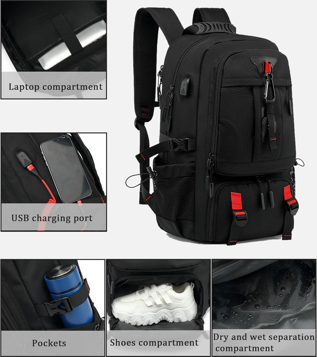 Sac à Dos de Voyage Étanche de 60L pour Ordinateur Portable avec Port USB et Compartiment à Chaussures
