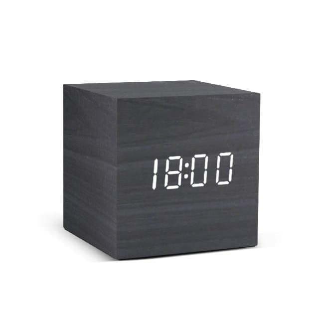 Sandsberg | Réveil LED en bois | Design cubique minimaliste avec affichage de la température | Plusieurs couleurs