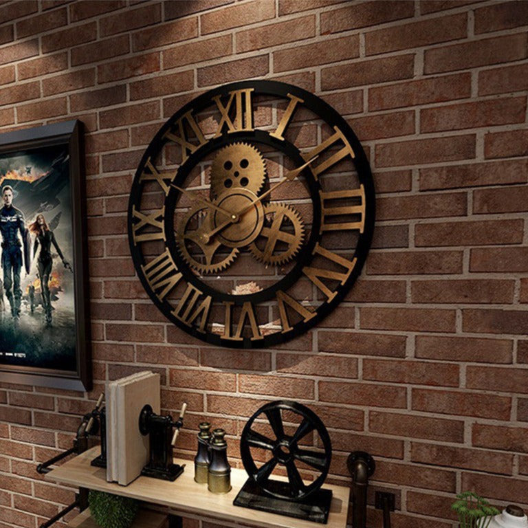 Horloge murale au style rétro-industriel | Horloge murale décorative en bois