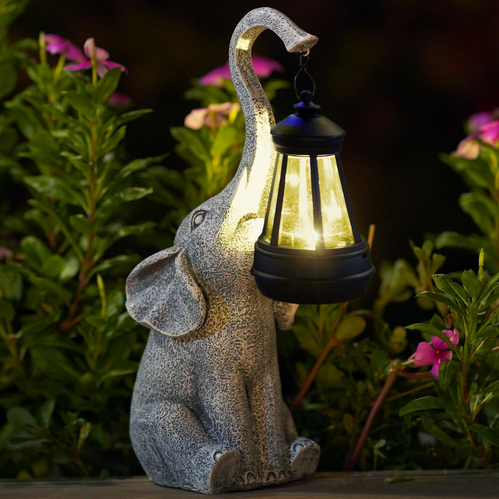 Lampe de jardin solaire en forme d'éléphant avec lumière décorative