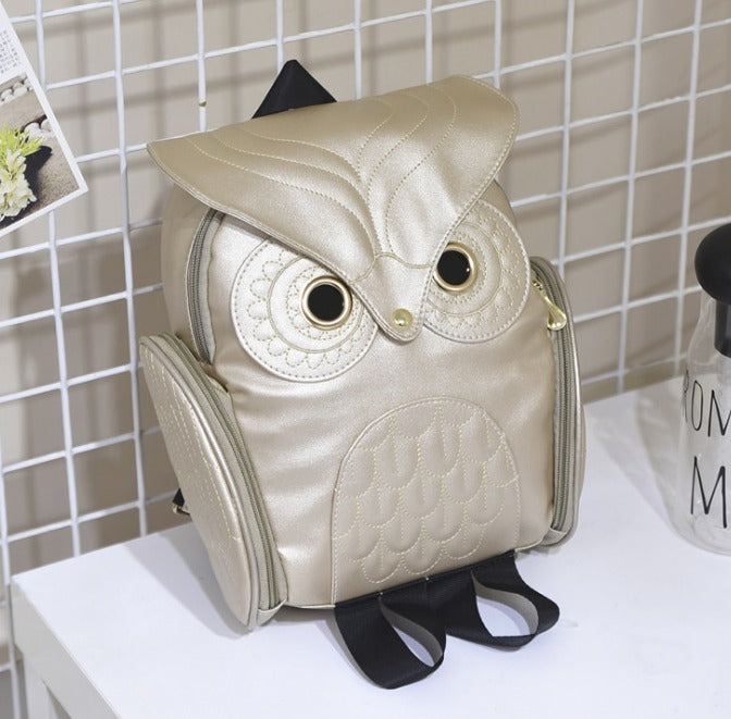 Sac à dos en cuir PU avec impression de hibou pour femmes – Design multi-poches