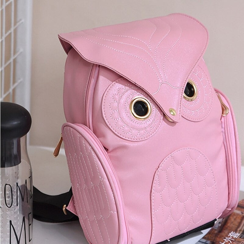 Sac à dos en cuir PU avec impression de hibou pour femmes – Design multi-poches