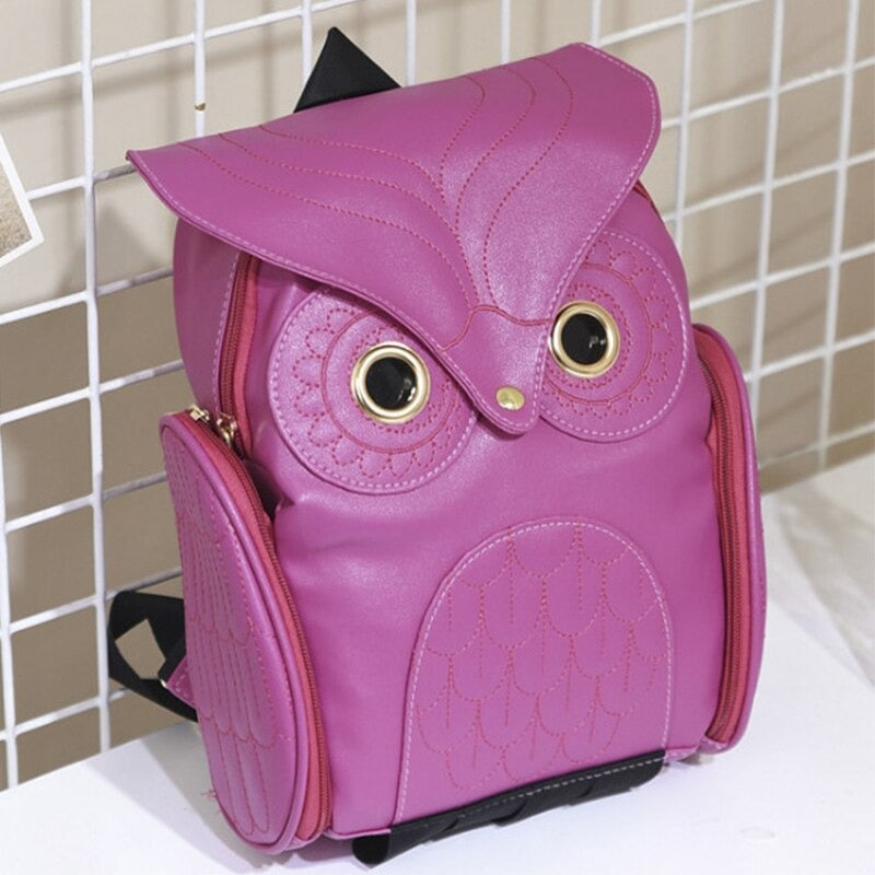 Sac à dos en cuir PU avec impression de hibou pour femmes – Design multi-poches
