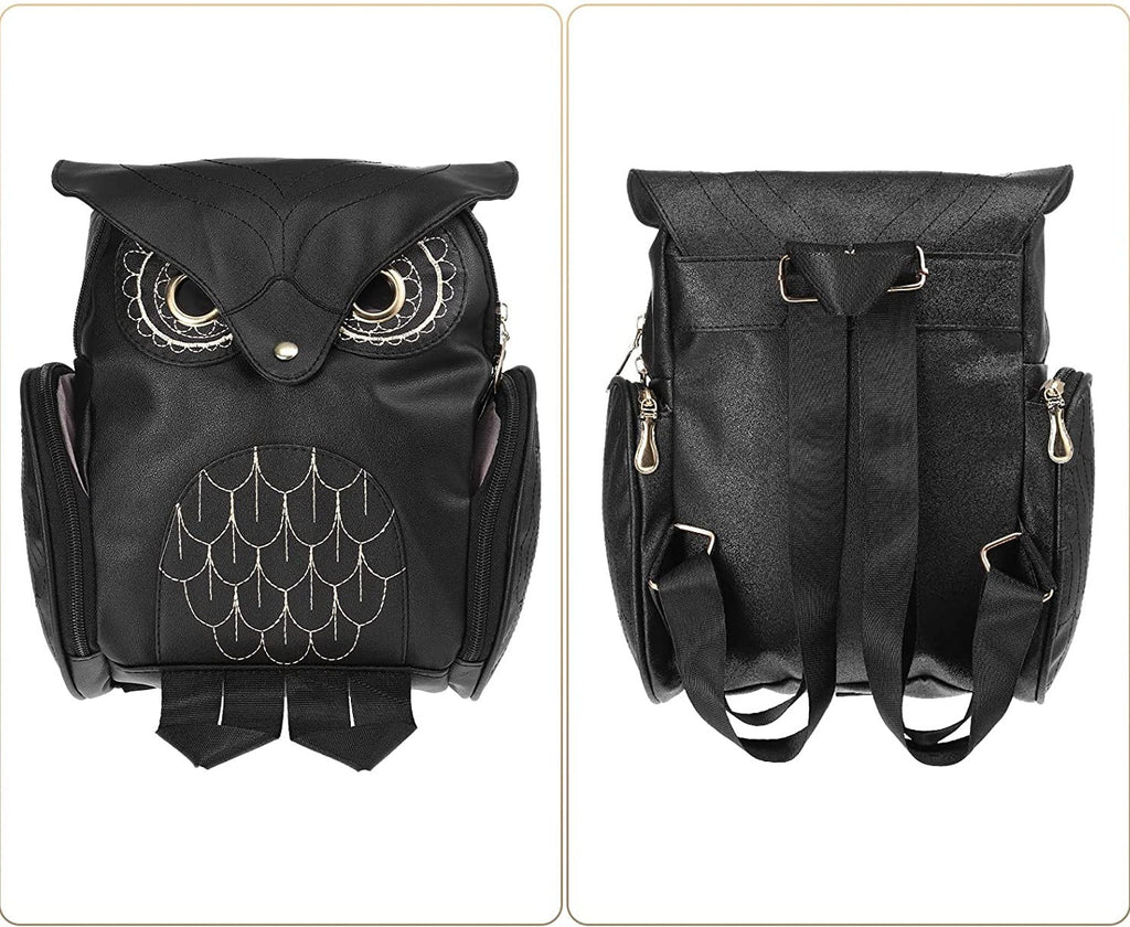 Sac à dos en cuir PU avec impression de hibou pour femmes – Design multi-poches