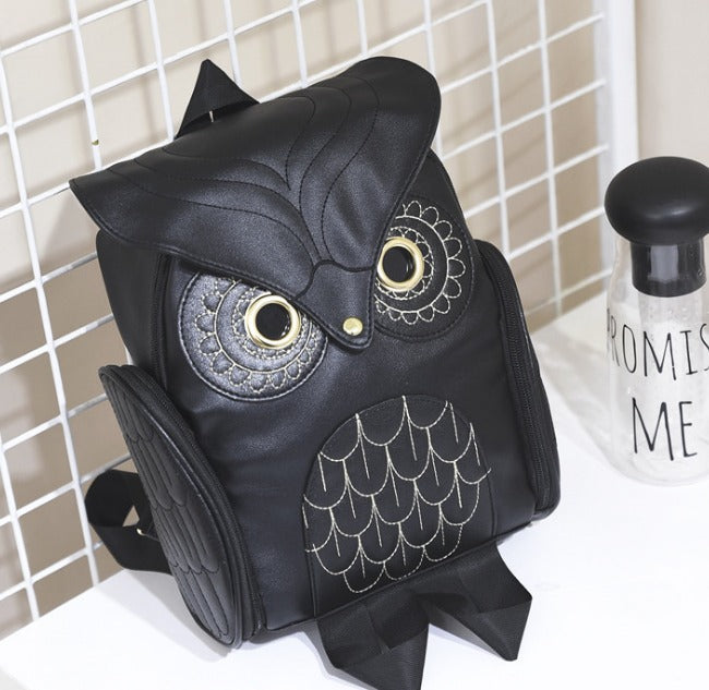 Sac à dos en cuir PU avec impression de hibou pour femmes – Design multi-poches