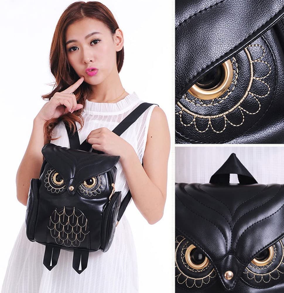 Sac à dos en cuir PU avec impression de hibou pour femmes – Design multi-poches