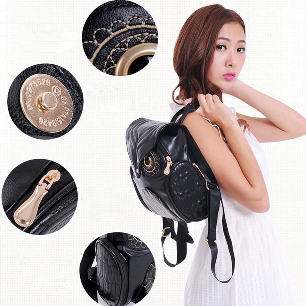 Sac à dos en cuir PU avec impression de hibou pour femmes – Design multi-poches