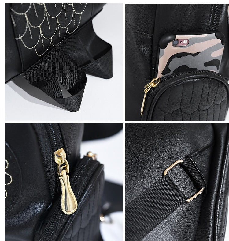 Sac à dos en cuir PU avec impression de hibou pour femmes – Design multi-poches