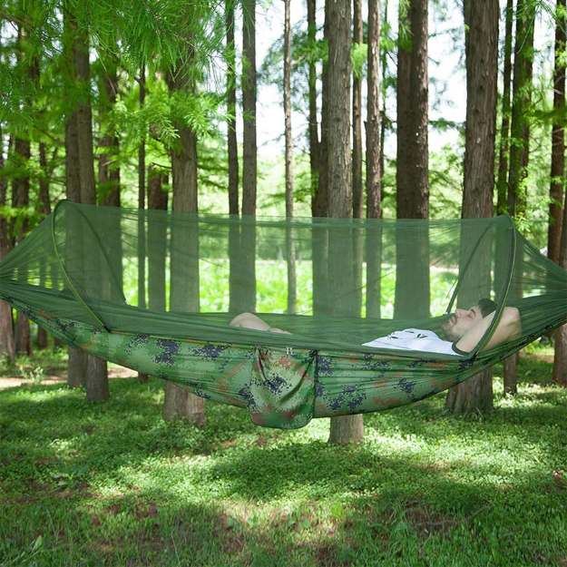 Hamac de plein air avec moustiquaire – Nylon ultra-léger et installation rapide