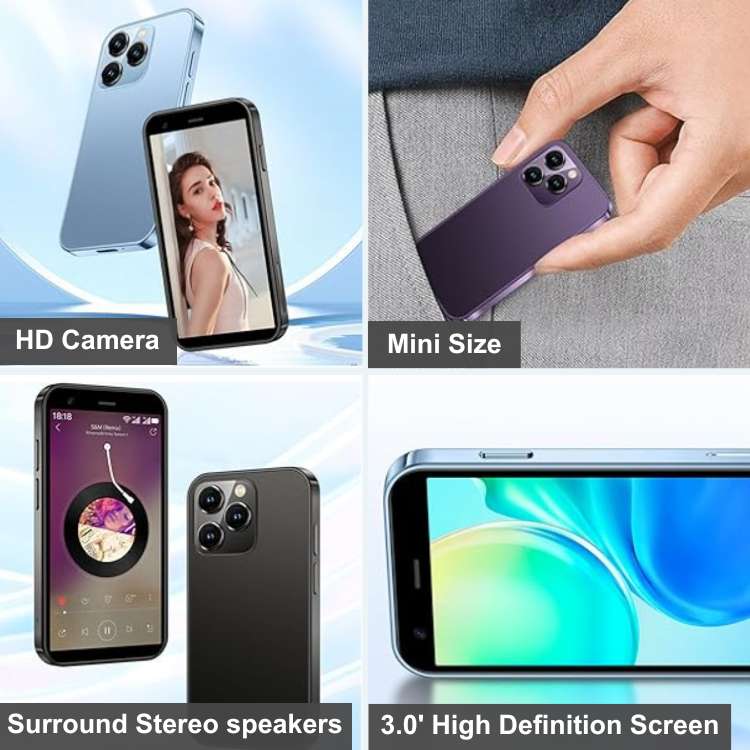 Téléphone Mini Compact UltraLite avec Caméra HD et Bluetooth