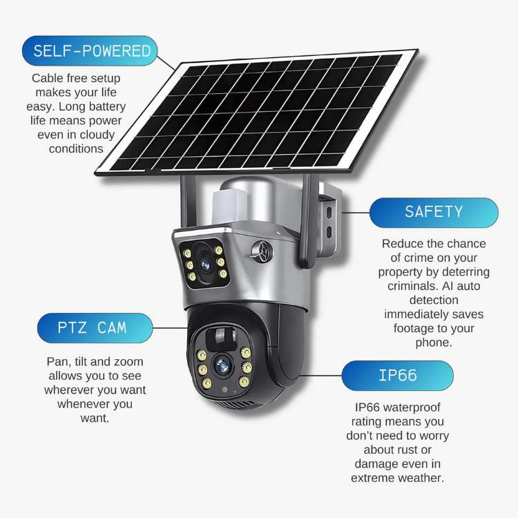Caméra Solaire UltraVision – Protection Sans Fil à 360°, Jour et Nuit