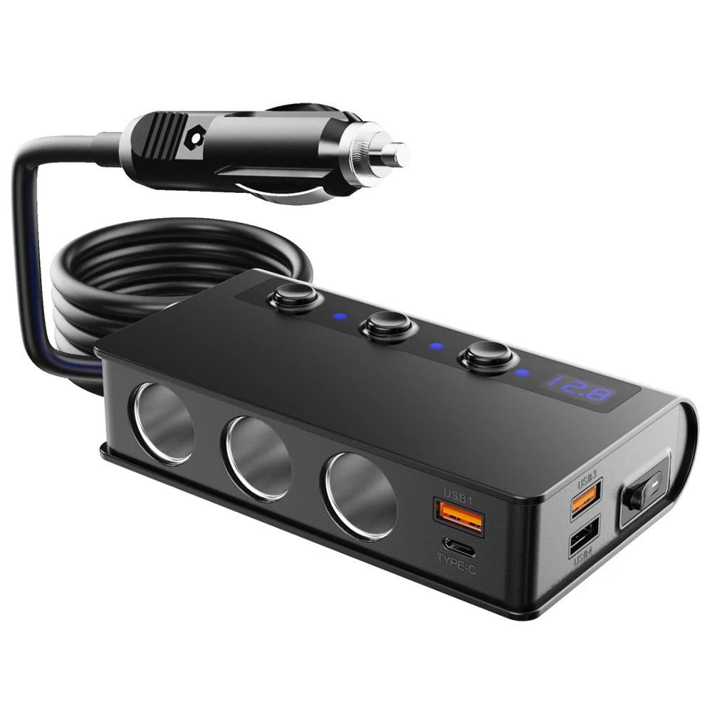 Adaptateur de Chargeur de Voiture Rapide Universel 4 Ports avec Prises USB et Allume-Cigare