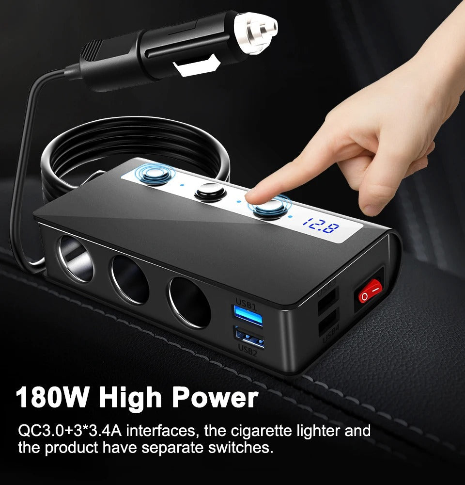 Adaptateur de Chargeur de Voiture Rapide Universel 4 Ports avec Prises USB et Allume-Cigare