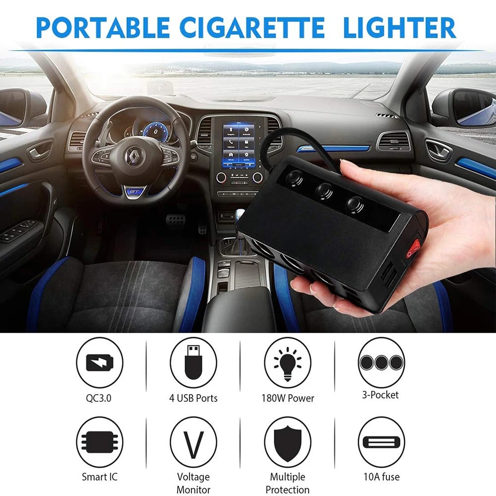 Adaptateur de Chargeur de Voiture Rapide Universel 4 Ports avec Prises USB et Allume-Cigare