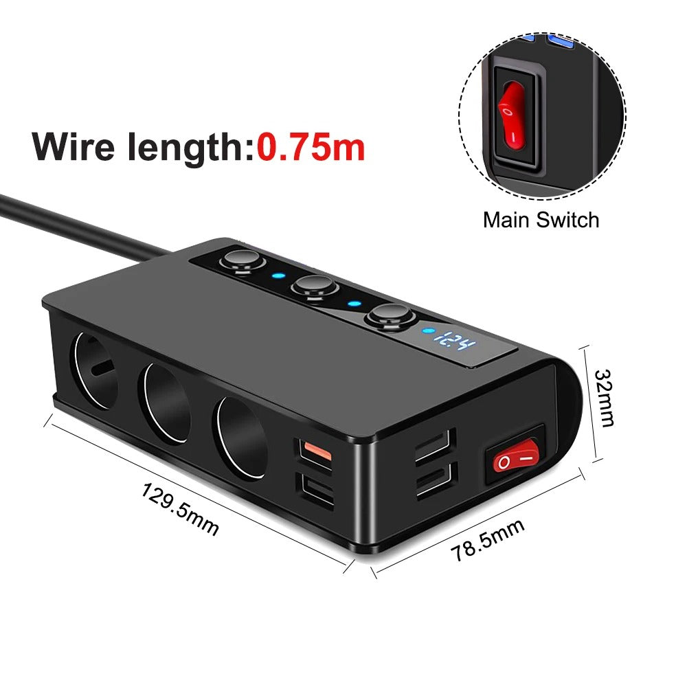 Adaptateur de Chargeur de Voiture Rapide Universel 4 Ports avec Prises USB et Allume-Cigare