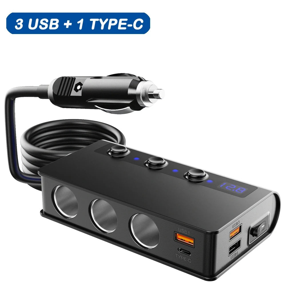 Adaptateur de Chargeur de Voiture Rapide Universel 4 Ports avec Prises USB et Allume-Cigare