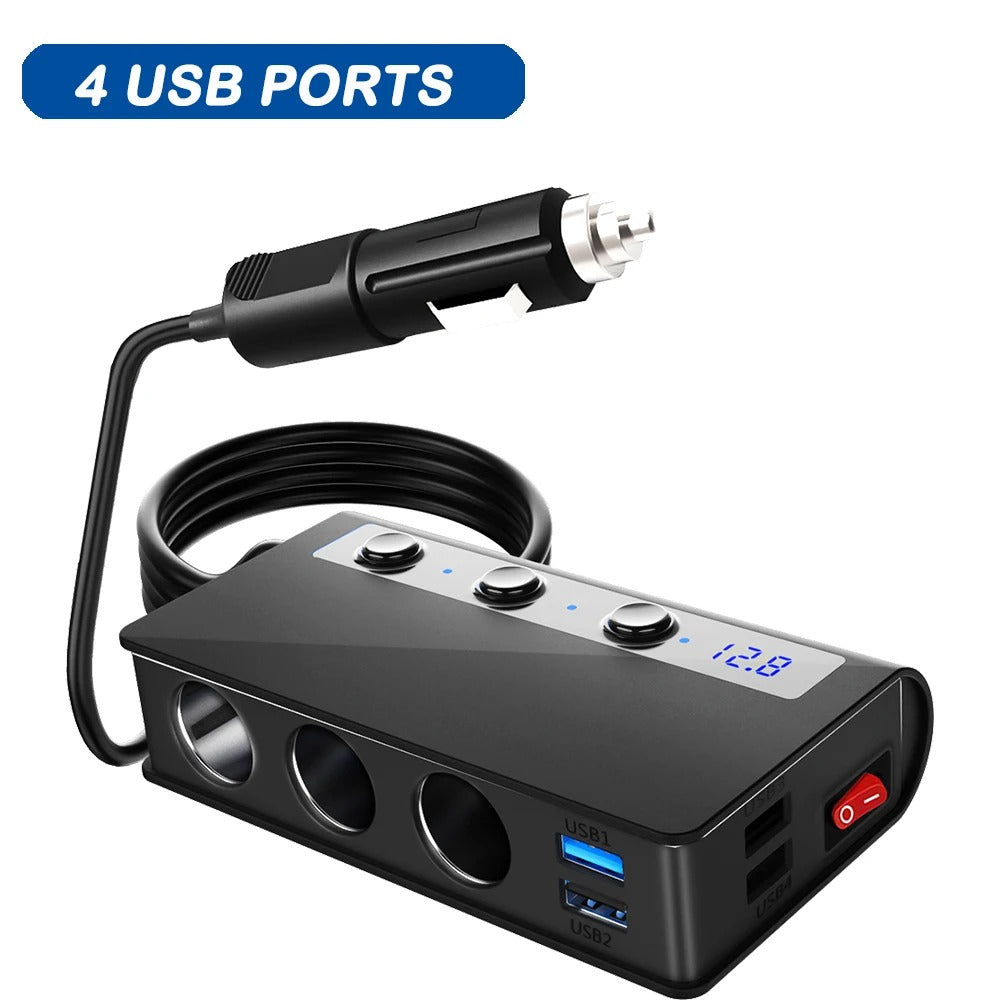 Adaptateur de Chargeur de Voiture Rapide Universel 4 Ports avec Prises USB et Allume-Cigare