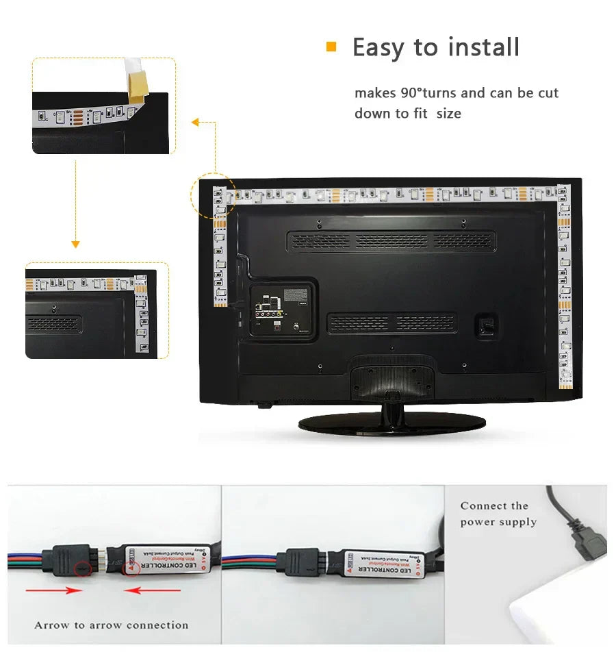 BANDE LED USB AVEC CHANGEMENT DE COULEUR - LUMIÈRE RGB POUR DÉCORATION DE PIÈCE & ÉCLAIRAGE ARRIÈRE DE TÉLÉVISEUR