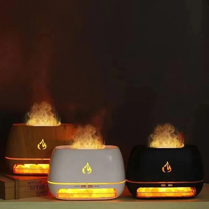 Atmosphère relaxante avec effet de feu et brume apaisante